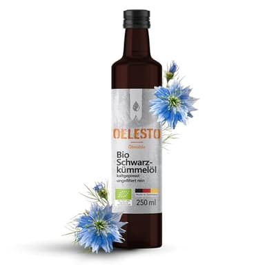 OELESTO® BIO Schwarzkümmelöl kaltgepresst ungefiltert - 250ml - [4600mg/kg THYMOCHINONGEHALT] - Black Seed Oil Organic - Kümmelöl Vitalöl - ägyptisches Schwarzkümmel Öl - naturbelassen - mühlenfrisch