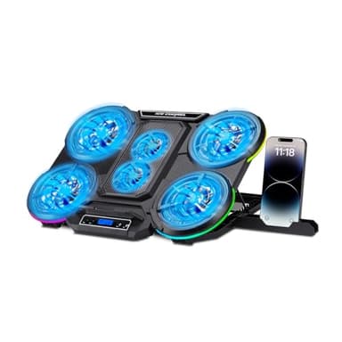 NK Tragbarer Gaming-Kühlschrank, 17 Zoll (43,2 cm), 10 RGB-LED-Modi, 6 leise Lüfter mit einstellbaren Geschwindigkeiten, 4 einstellbare Höhen, USB-Anschluss, Telefonhalterung, schnelle Kühlung