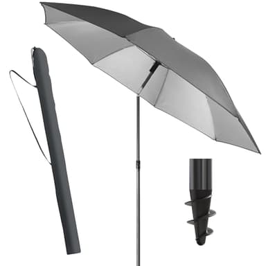 Menz Sonnenschirm Strand, Fb. Anthrazit - UPF 50+ Strandschirm Ø 180 cm, Sonnenschutz für Strand und Balkon - Strandschirm windfest stabil, Sonnenschirm mit Schutzhülle
