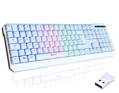 KLIM Chroma Wireless Gaming Tastatur Kabellos QWERTZ DE – RGB Beleuchtet, Leise & Ergonomisch, Langlebig & Wasserdicht – Für PC, Mac, PS4, PS5 – Weiß