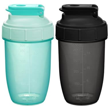 Alaoo Protein Shaker, 2 Stück 500ml Proteinshaker Flasche, Fitness Shaker mit 2 Mixball Edelstahl, BPA-frei und Auslaufsicher Proteinshaker mit Messskala für Proteinpulver, Proteinshake (Schwarz+Grün）