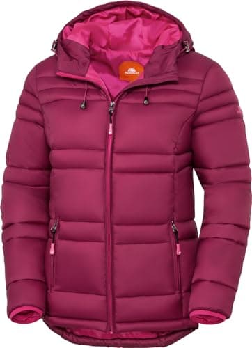 NORDCAP Steppjacke Damen, leichte Winterjacke, warm mit Kapuze, 100% Wattierung, ideal für kalte Tage, Beere, Gr. 48