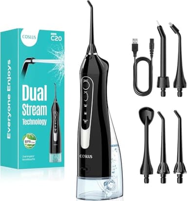 COSLUS Munddusche Kabellos Trragba Elektrische: 300ML WassertankTestsieger 2026 IPX7 Wasserdicht für Oral Health Enthusiasten Tägliche Tiefenreinigung Reinigung auf Reisen 5 Multifunktionale Jet-Tipps