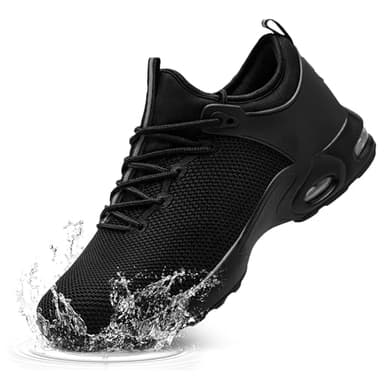 LARNMERN Arbeitsschuhe Herren Sicherheitsschuhe Wasserdicht Slip On Stahlkappenschuhe Bequeme Leichte Dämpfung Sneakers(42 Herren,Schwarz)
