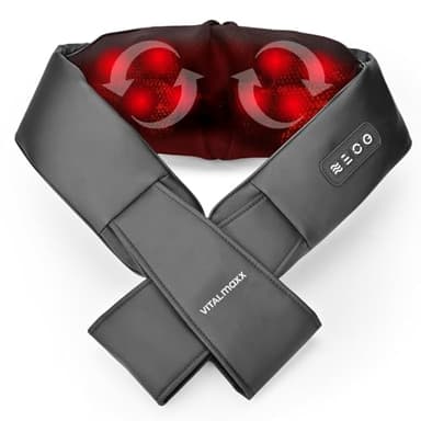 VITALmaxx Shiatsu Nackenmassagegerät | Massagegerät für Schultern, Nacken, Rücken, Beine | Massage mit Wärmefunktion, Knetmassage & Druckmassage | 8 rotierende Massagebälle, schwarz