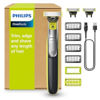 PHILIPS OneBlade 360 Face & Body - elektrischer Rasierer, Trimmer & Bodygroomer, 3x 360 Klingen, 4x Trimmaufsätze (1/2/3/5 mm), 2x Körperaufsätze, Nass- & Trockenrasur für Gesicht & Körper (QP2834/31)
