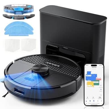 Lubluelu Saugroboter mit Absaugstation 3-in-1, 5000Pa Staubsauger Roboter mit Wischfunktion, Roboterstaubsauger mit Lasernavigation, App Steuerung, 24 No-Go Zonen für Tierhaare, Teppich (SL68 Plus)