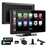 9 Zoll Wireless Carplay Display Android Auto Display mit Touchscreen,Kabelloses Carplay Bildschirm,Android Auto Bildschirm mit AUX/FM,Play Music, Siri,Mirror Link,Bluetooth für alle Fahrzeuge