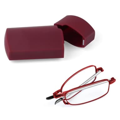 Aolso Faltbare Lesebrille, 2.5 Mini Anti-Blau Sehnhilfe für Damen und Herren, Mini Tragbare Lesehilfe mit Hartschalenetui für Damen und Herren, Einziehbare Bügel, Leicht und bequem (Rot)