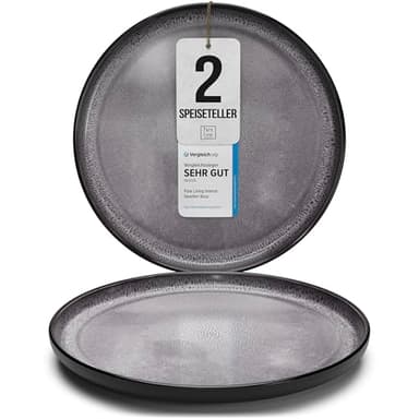 Flache Teller groß Tellerset Tafelgeschirr - Pure Living Speiseteller 2er Set Ibiza Steingut Teller 2 Personen Geschirrset Geschirr grau