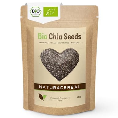 Chia Samen Bio 500g – Naturacereal® Bio Chiasamen – Vegan, glutenfrei & ballaststoffreich – Hochwertiges Superfood mit Omega-3 & pflanzlichem Protein – perfekt für Smoothies, Müsli & Backen