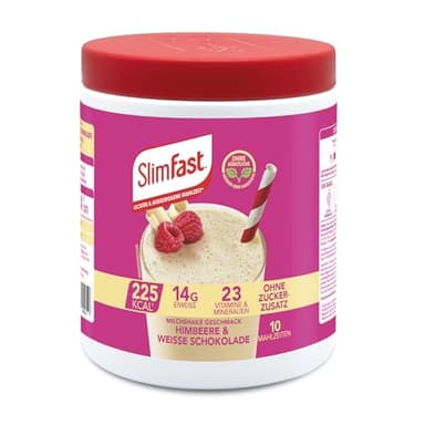 SlimFast Milchshake Pulver Himbeere + Weiße Schokolade I Eiweißreicher, kalorienarmer Diät-Shake I Diät-Pulver für eine gewichtskontrollierende Ernährung I Nur 225 Kalorien pro Protein-Shake I 365 g