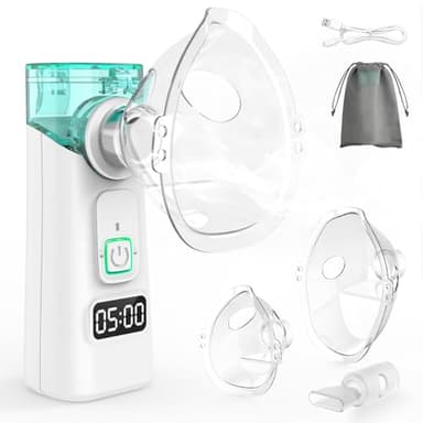 Inhalationsgerät für Erwachsene Kinder Leiser Inhaliergeräte mit LED-Timer,Tragbarer USB Aufladbarer Inhalator mit 2 Masken und Mundstück für Eine Effiziente Verneblung zu Hause und auf Reisen