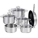 Kopf Topfset Merkur aus Edelstahl - Induktionstöpfe mit Schüttrand, Literskala und Glasdeckel – 6-teilig