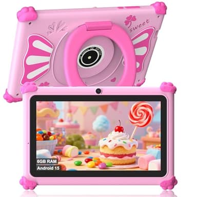ascrecem Kinder Tablet 7 Zoll Android 15 Tablet Kinder mit 2.4G+5G WiFi6 Penta Core 6GB RAM 32GB ROM Kindertablet Widevine L1 Dual Kamera 128GB Erweiterun Kindersicherung Lernspiele (Rosa)