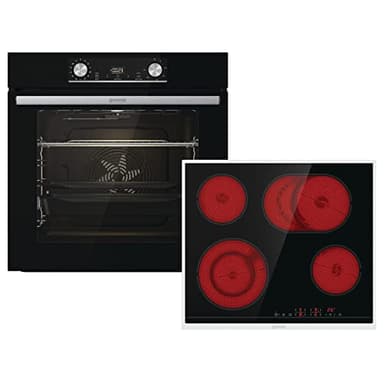 Gorenje 738885 Einbaubackofen-Set OptiBake Black Steam Set / 77L / Heißluft/AquaClean/GentleClose & Open/AirFry/Pizzamode 300°C/PerfectGrill/Glaskeramik-Kochfeld/schwarz