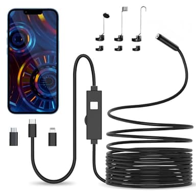 Endoskopkamera mit Licht, 1080P HD Endoskop-Kamera Handy mit Licht Wasserdichtes Ip67 Kein WLAN Erforderlich Inspektionskamera Kanal-kamera Handy mit 8 LED Licht für Android & iOS, Tablet (16.4 ft/5m)