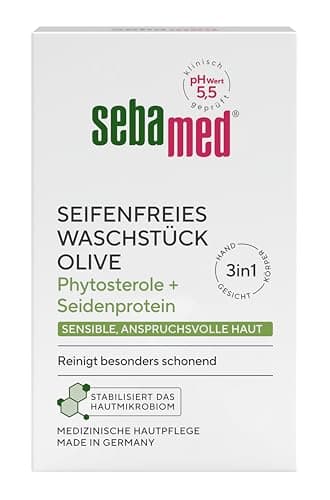 Sebamed seifenfreies Waschstück Olive 150 g, für die tägliche seifenfreie Reinigung sensibler, anspruchsvoller Haut, reinigt besonders schonend, zur Hand-, Gesichts- und Körperreinigung geeignet