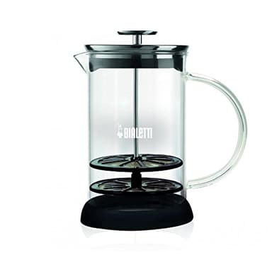 Bialetti Cappuccinatore, Perfect Cream, Mikrowellengeeignet, Spülmaschinenfest, 330 ml, Glas, Schwar/Transparent