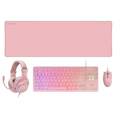 MARSGAMING MCP-RGB3, Pack Gaming Tastatur Fixed RGB + Gaming Maus RGB Flow 3200 DPI + Headset Over-Ear RGB + XXL Mousepad, Pink, Spanische Sprache