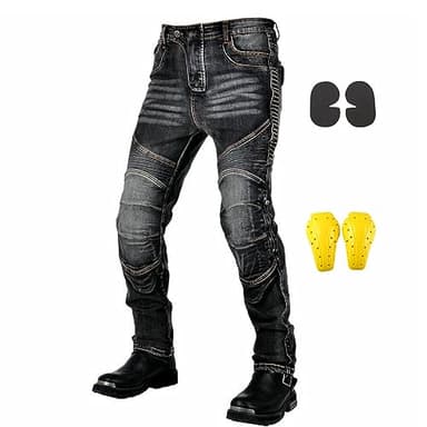 GEBIN Motorradhose Herren, Motorrad Jeans Herren mit Protektoren, Aramidfaser Jeans Motorrad, Motorrad Hose mit Oberschenkeltaschen (Black,XL)