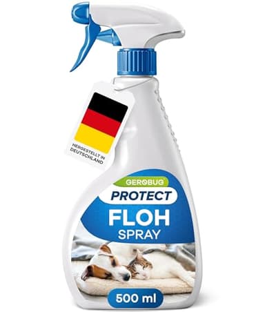 Gerobug Floh-Spray für Wohnung & Umgebung 500 ml mit Sofort-Effekt - Hochwirksames Mittel gegen Flöhe bei Hunden und Katzen - Starke Alternative zu Fogger gegen Flöhe