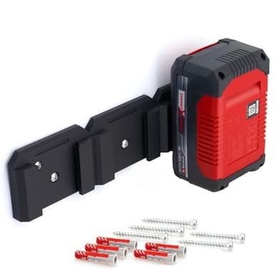 Akku Wandhalterung für Einhell 18V Akkus Power X-Change - robuste platzsparende Halterung, Aufbewahrung für 3 Akkus, 5 Schrauben & 5 Dübel, Einfache Montage mit Einrastfunktion [Made in Germay]