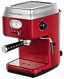 Russell Hobbs Espressomaschine [Siebträgermaschine] Retro Rot (15 Bar, 2 Tassen-Einsätze, 1,1l abnehmbarer Wassertank, Dampf-Milchschaumdüse, Portionierlöffel mit Tamper) Kaffeemaschine 28250-56