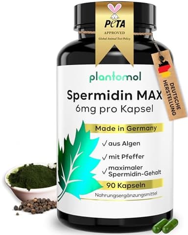 Spermidin Kapseln hochdosiert - Spermidin 6mg pro Kapsel - Spermidine Gehalt durch externes Labor bestätigt - Spermidin MAX - 3 Monatsvorrat