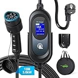 EVJUICION Ladekabel Elektroauto Typ 2 Schuko10 Meter,[8-16A |3,68kW],ladekabel typ 2 schuko mit Ständer,2,4-Zoll-LED-Bildschirm mit Zeitverzögerung,Typ 2 Ladekabel Schuko für EVs & PHEVs