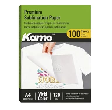 kamo Sublimationspapier A4, 210 x 297 mm, 100 Blatt, 120 g/m², für Baumwolle, T-shirt, Tassen, Glass, Kompatibel mit EPSON, SAWGRASS, RICOH, BROTHER Sublimationsdruckern
