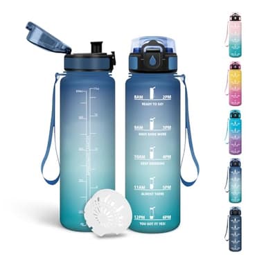 Motswedi Trinkflasche Kinder, 500ml BPA-Frei, Wasserflasche, Kohlensäure Geeignet, Trinkflasche Kinder Auslaufsicher, Mit Zeitstempel, Flasche für Schule, Fahrrad, Fitness, Yoga - Blau&Grün