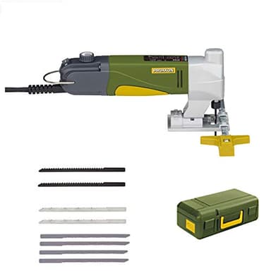 PROXXON Super-Stichsäge STS/E Set mit stufenloser Hubzahlregelung - inklusive 4 Supercut-Sägeblätter, 2 Stichsägeblätter aus Spezialstahl, 2 Stichsägeblätter aus HSS-Stahl und Koffer