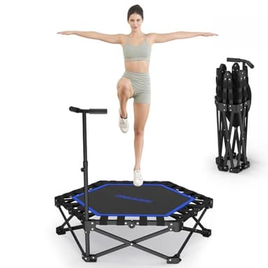 HXD-ERGO Klappbar Fitness Trampolin Erwachsene Indoor, Keine Installation erforderlich und tragbar, Durchmesser 106 cm, Schwarz und Blau