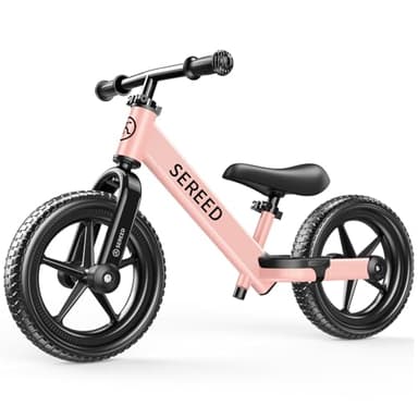 SEREED Kinder Laufrad ab 2 Jahre, Kinder fahrader Kinderspielzeug für 2-5 Jahre, Werkzeugfreie Einstellung, Geschenk für 2-3 Jungen und Mädchen, Individuelles Schild mit 3 Aufklebern (rosa)