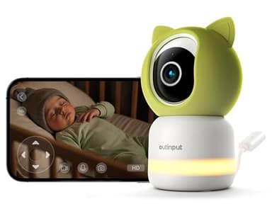 Outinput 2K/4MP WLAN Babyphone mit Kamera App, 360° Baby Monitor with Camera, Fütterungserinnerung, Schlaflieder, Farb-Nachtsicht,2-Wege-Audio, Nachtsicht, Bewegungs/Weinen/Temp/Feuchtigkeitserkennung
