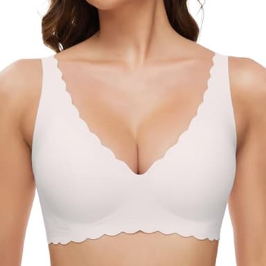 GXOULRRA Komfort Tief V BH Damen ohne Bügel Nahtloser Bügelloser BHS Klassische Soft Bustier Seamless T Shirt Bequem Bralette mit zusätzlicher Weiß XL