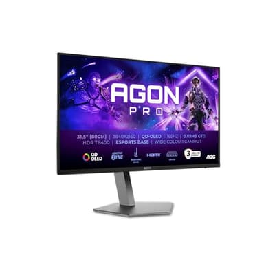 AOC Agon Pro AG326UD- 32 Zoll UHD OLED Gaming Monitor, 165 Hz, 0.03 ms, HDR400, FreeSync Prem. Pro, G-Sync comp. (3840x2160, 2X HDMI 2.1, 1x DP 1.4, USB Hub) schwarz grau