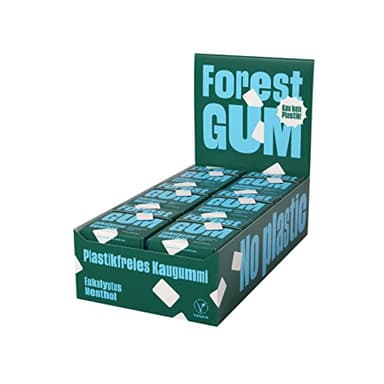 FOREST GUM Eukalyptus-Menthol | Plastikfreies Kaugummi mit Eukalyptus Menthol Geschmack | Pflanzliche Zutaten | ohne Zucker | Vegan | 18 x 20 Gramm