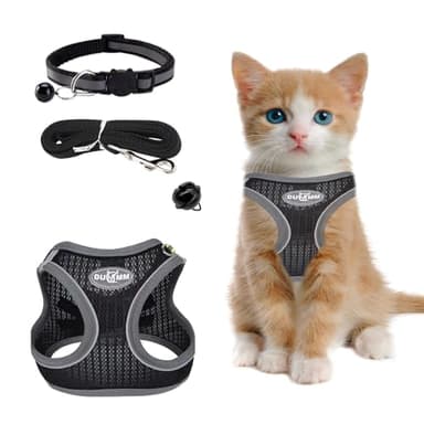 katzengeschirr mit Leine Ausbruchsicher,Verstellbares Katzen Geschirr,katzengeschirr Weichem Lnnenfutter und Atmungsaktivem Mesh mit Reflektierenden für Outdoor Training Gehen(Schwarz XXS)