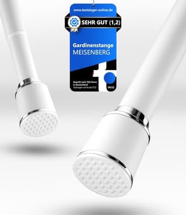 MEISENBERG Teleskopstange Vorhang 370-420cm, Weiß, Ø 32 mm, Gardinenstange ohne Bohren - Duschstange zum Klemmen - Spannstange für Vorhänge, Dusche, Türöffnungen und Kleiderschrank