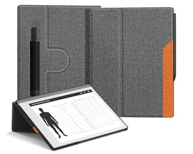 OLAIKE Book Folio Case für Remarkable 2 Paper Tablet 10.3" 2020 Released, Premuin Smart Cover aus Stoff mit um 360 Grad drehbarem Ständer und Stylus-Tasche, nur für Remarkable 2, Grau & Orange