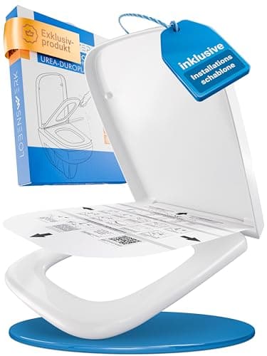 LOBENSWERK Toilettendeckel Eckig [Einfache Montage] passgenau zu Keramag Renova Nr 1 WC Sitz | Mit Absenkautomatik, antibakteriell & UV-beständig | Klodeckel, Klobrille inkl. Installationsschablone