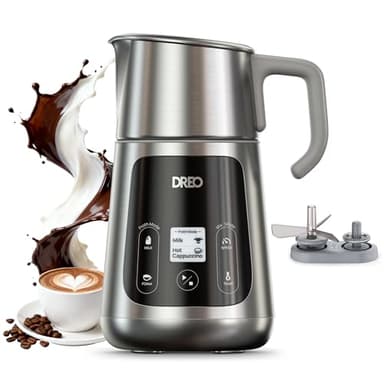 Dreo Milchaufschäumer Elektrisch [Verbessert], All-in-1 450ml Elektrischer Milchschäumer für Latte, Cappuccino, Heiße Schokolade, über 30 Getränke, Leicht zu Reinigen, Spülmaschinenfest, LED-Anzeige