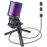 zealsound Gaming USB Mikrofon PC, für Streaming Podcast Studio, für PS4 PS5 Mac Handy, mit Typ-C Adapter, RGB-Steuerung, Stummschalttaste, Stativ, Popfilter & Shockmount, Kopfhöreranschluss