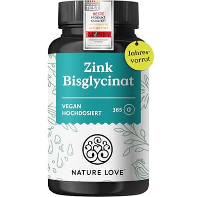 NATURE LOVE® Zink - 365 Tabletten (1 Jahr) - Hochdosiert (25mg): Zink-Bisglycinat - Hoch bioverfügbares Zinc - vegan, laborgeprüft, in Deutschland entwickelt
