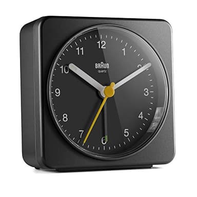 Braun klassischer analoger Quarzwecker in Schwarz/Schlummerfunktion & Lichtfunktion/ruhiges Präzisions-Quarzuhrwerk/leuchtende Zeiger/Crescendo-Alarm/Modell BC03 B