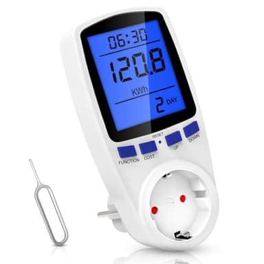 Stromzähler für Balkonkraftwerk, Stromverbrauchsmesser mit 7 Überwachungsmodi, Stromzähler für Steckdose mit Überlastsicherung Maximale Leistung 3680W/16A, Stromzähler zur Messung Mini-PV-Anlage