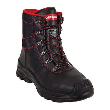 Oregon Sarawak Klasse 1 Kettensägen-Schnittschutzstiefel aus Leder, Stahlkappen, Sicherheits-Arbeitsstiefel, Größe 42, Schwarz