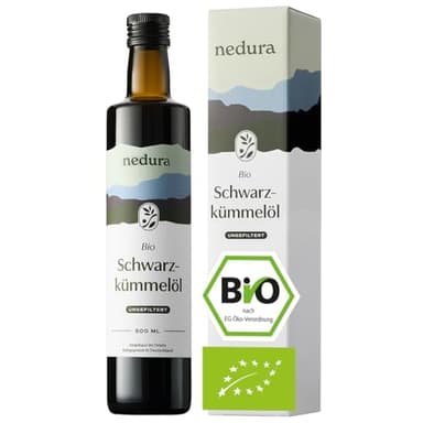 nedura® Schwarzkümmelöl BIO kaltgepresst (ungefiltert) 500ml – mit hohem Thymochinongehalt, BIO-Zertifiziert & 100% rein - täglich frisch & schonend gepresst - aus eigener Manufaktur